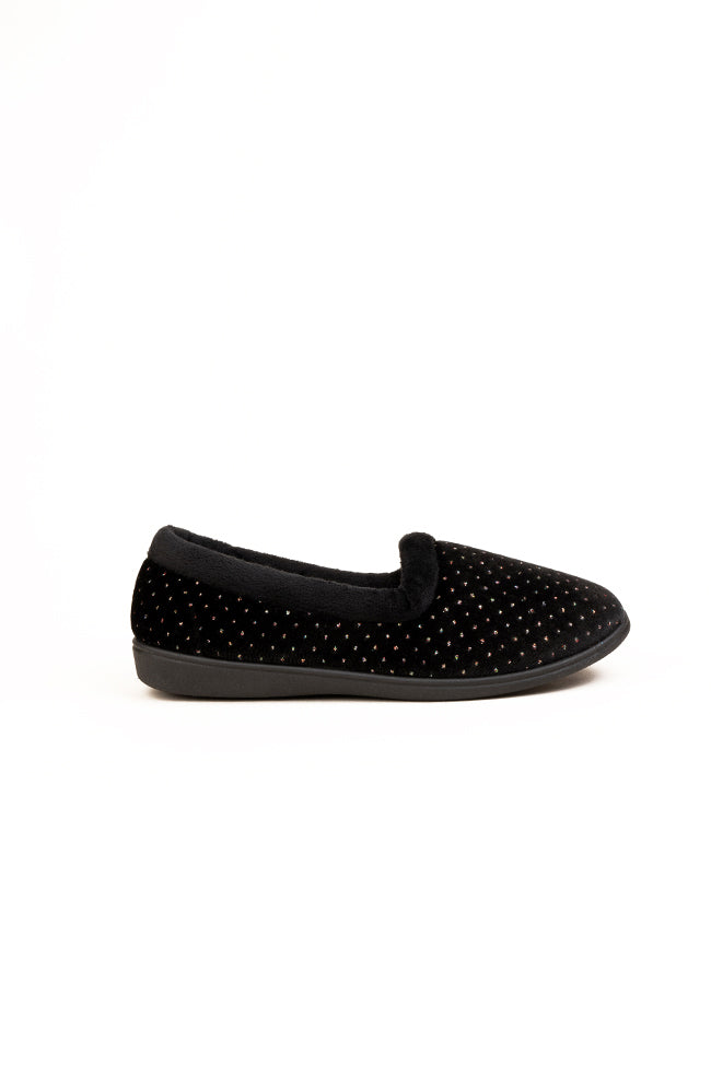 Esme Dr. Lightfoot Black Velour Pearl Slipper