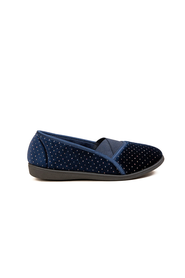 Poppy Dr. Lightfoot Velour Pearl Cut Navy Slipper