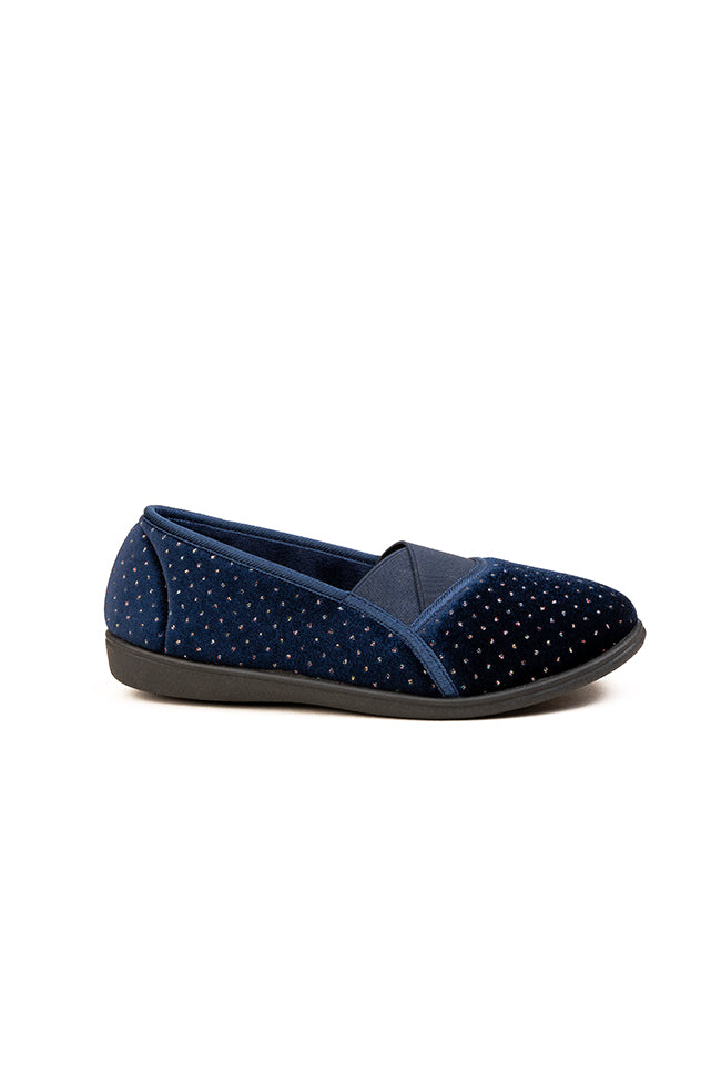 Poppy Dr. Lightfoot Velour Pearl Cut Navy Slipper