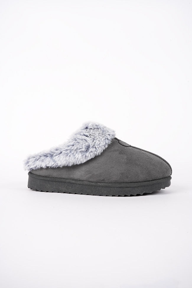 Jane Ladies Fur Lined Grey Mule Slipper