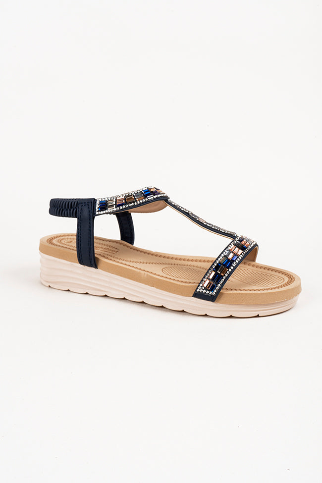 Jemma T Bar Diamanti Navy Ladies Sandal