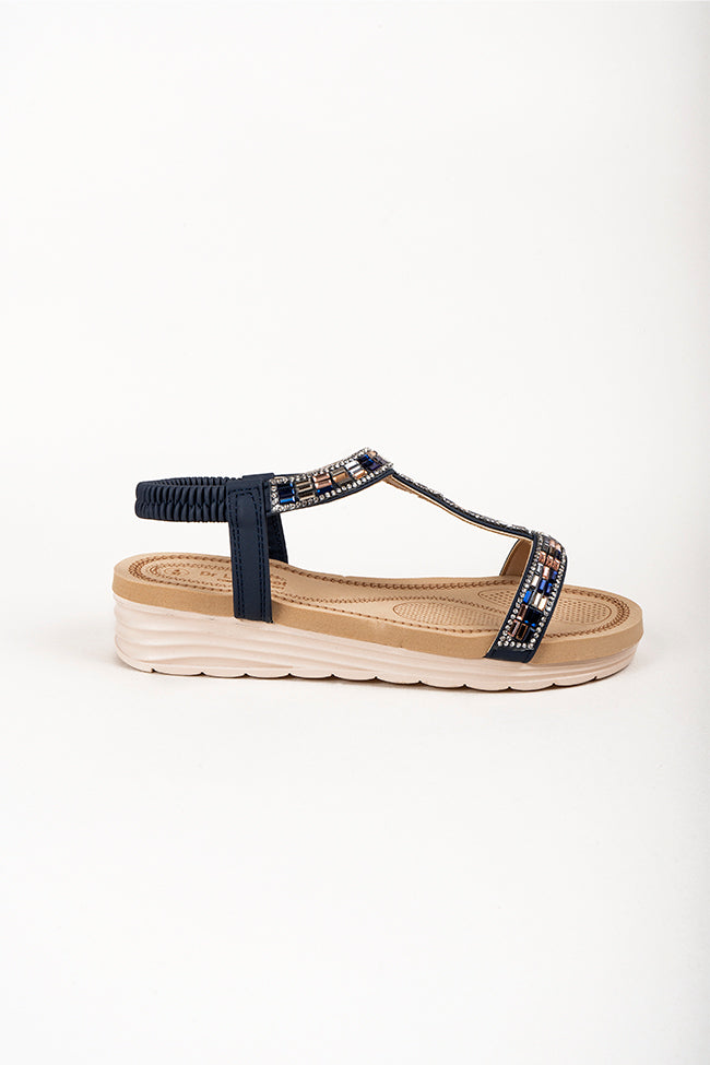 Jemma T Bar Diamanti Navy Ladies Sandal