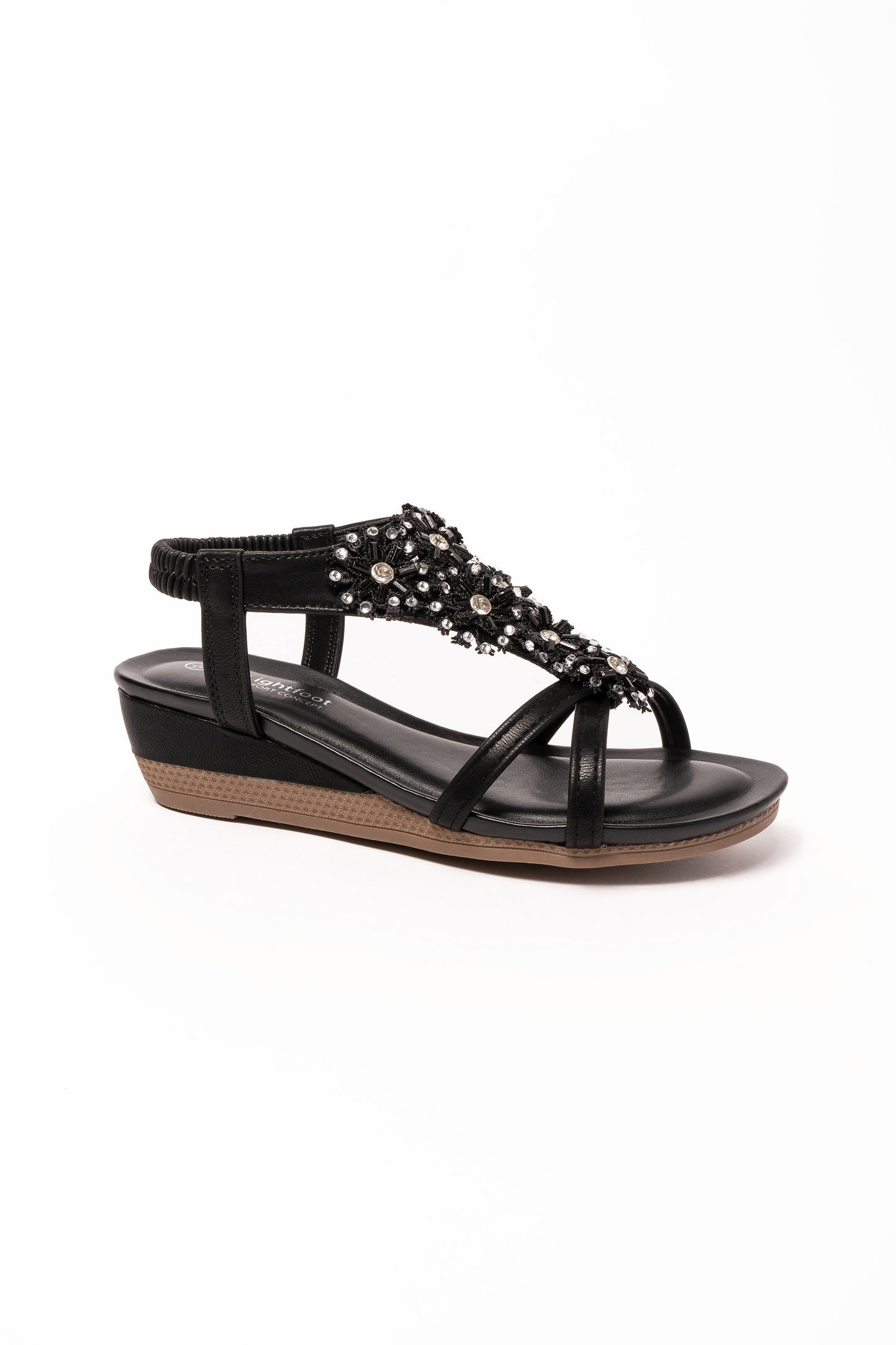 Penelope Black Ladies Sandal with Diamanti Flowers