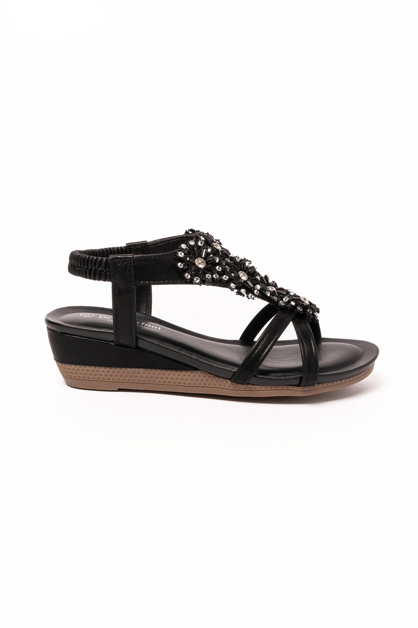 Penelope Black Ladies Sandal with Diamanti Flowers