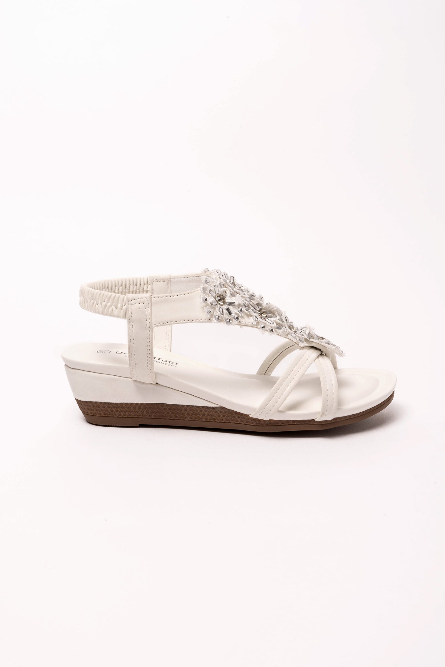 Penelope White Ladies Sandal with Diamanti Flowers