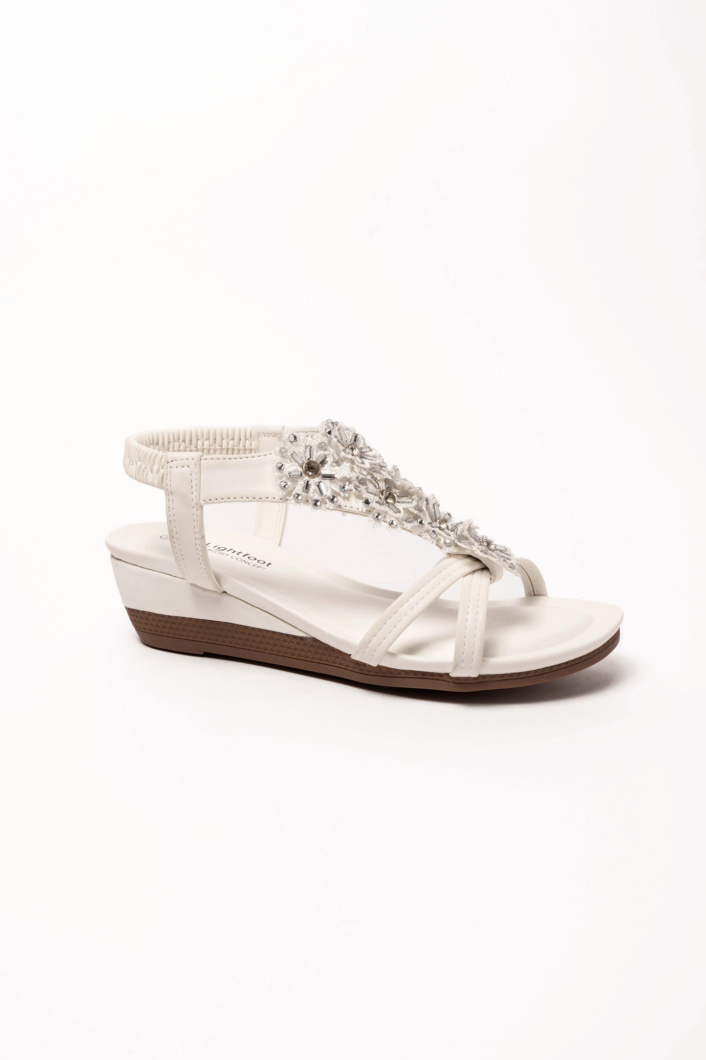 Penelope White Ladies Sandal with Diamanti Flowers