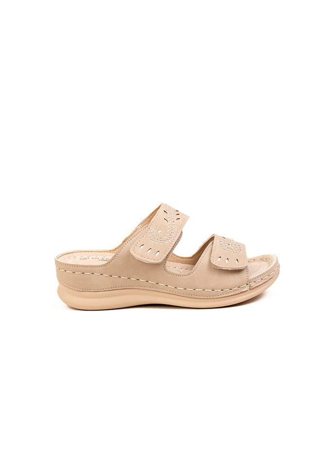 Violet Adjustable Straps Ladies Beige Mule Sandal