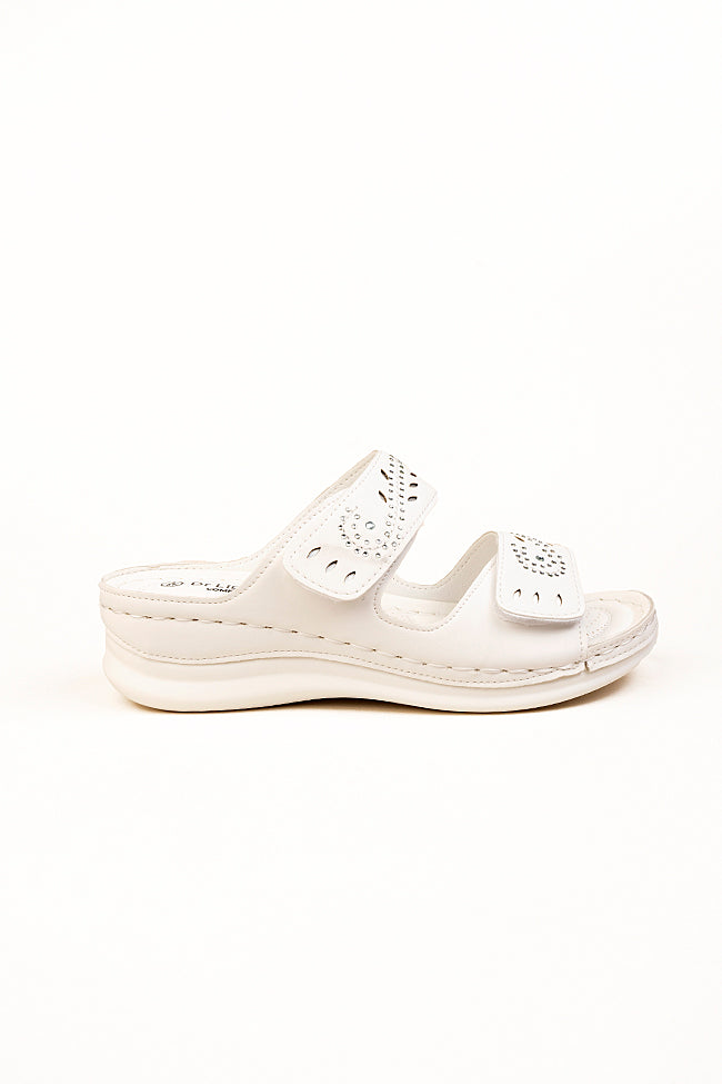 Violet Adjustable Straps Ladies White Mule Sandal