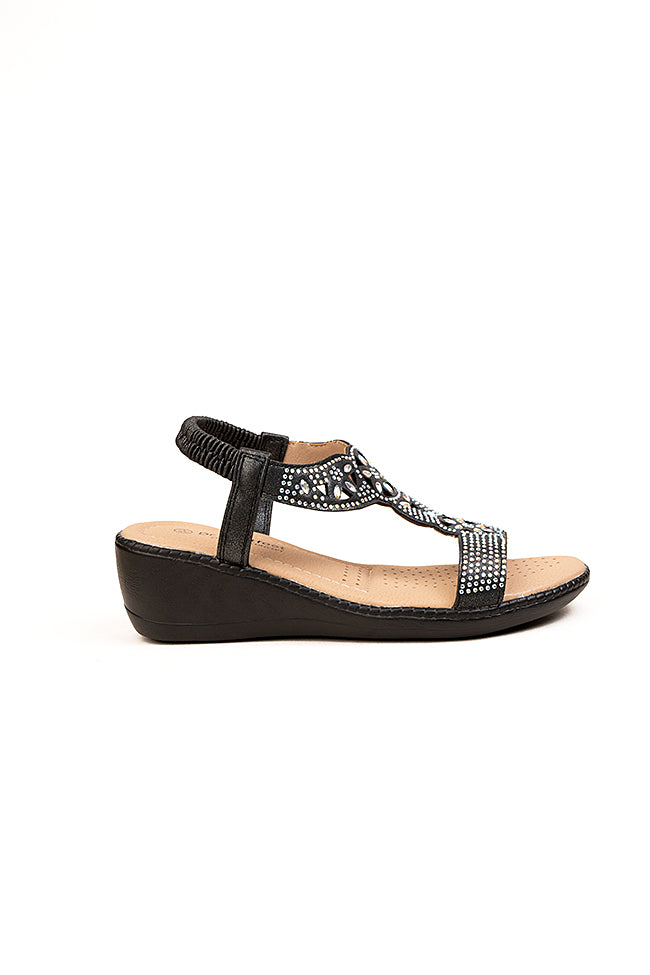 Kayleigh Dr. Lighfoot T Bar Diamanti Black Sandals