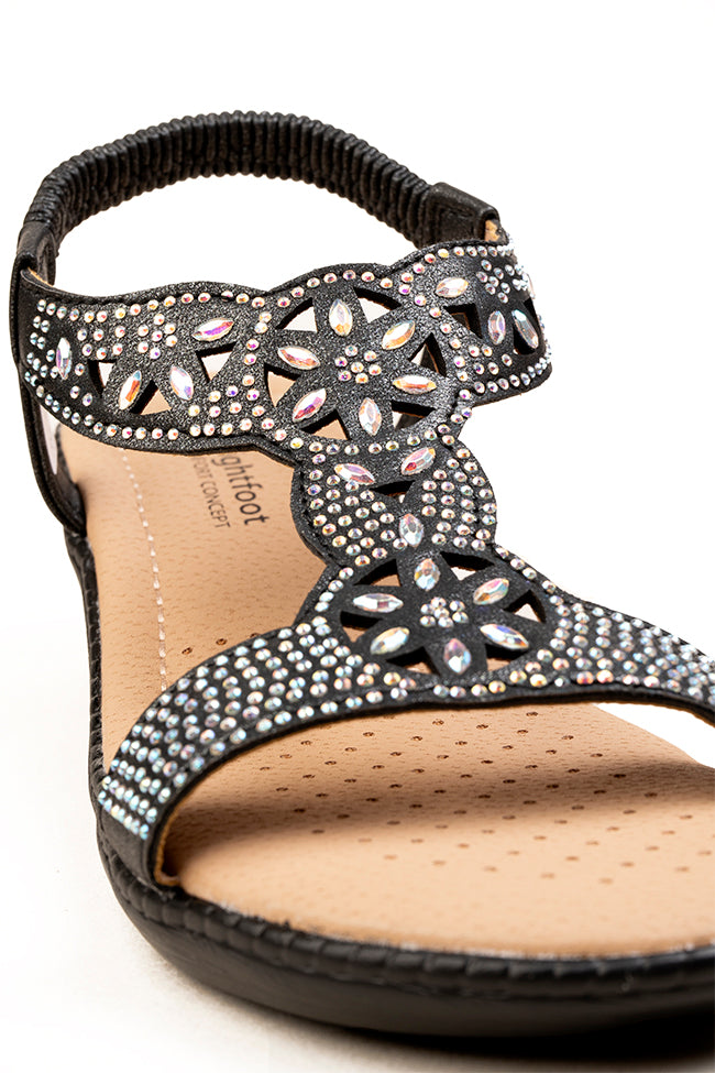 Kayleigh Dr. Lighfoot T Bar Diamanti Black Sandals