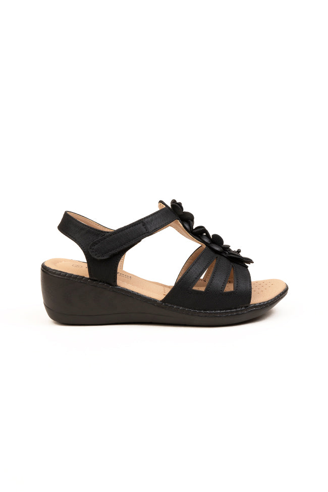 Amelia Dr. Lightfoot Flower Black Ladies Sandal