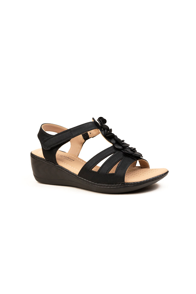 Amelia Dr. Lightfoot Flower Black Ladies Sandal