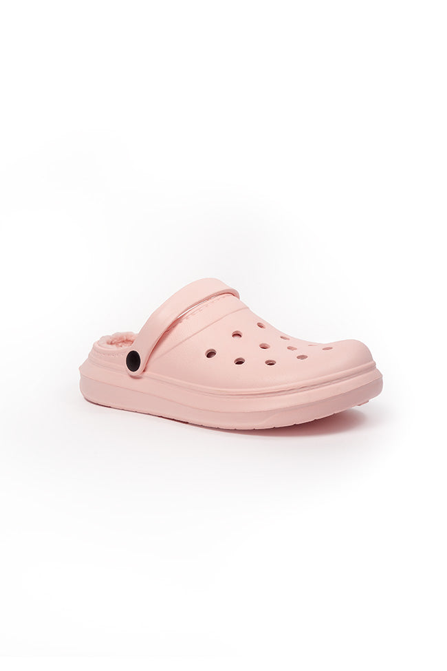 Harriet Ladies Fur Lined Pink Clogs