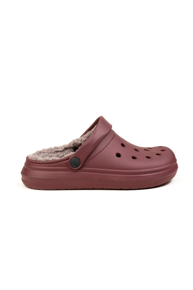 Harriet Ladies Fur Lined Burgundy Clogs