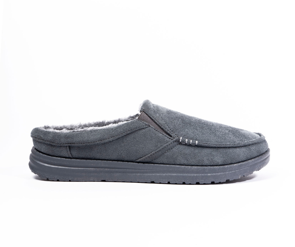 Mark Grey Microfibre Twin Gusset Apron Mule Men Slipper