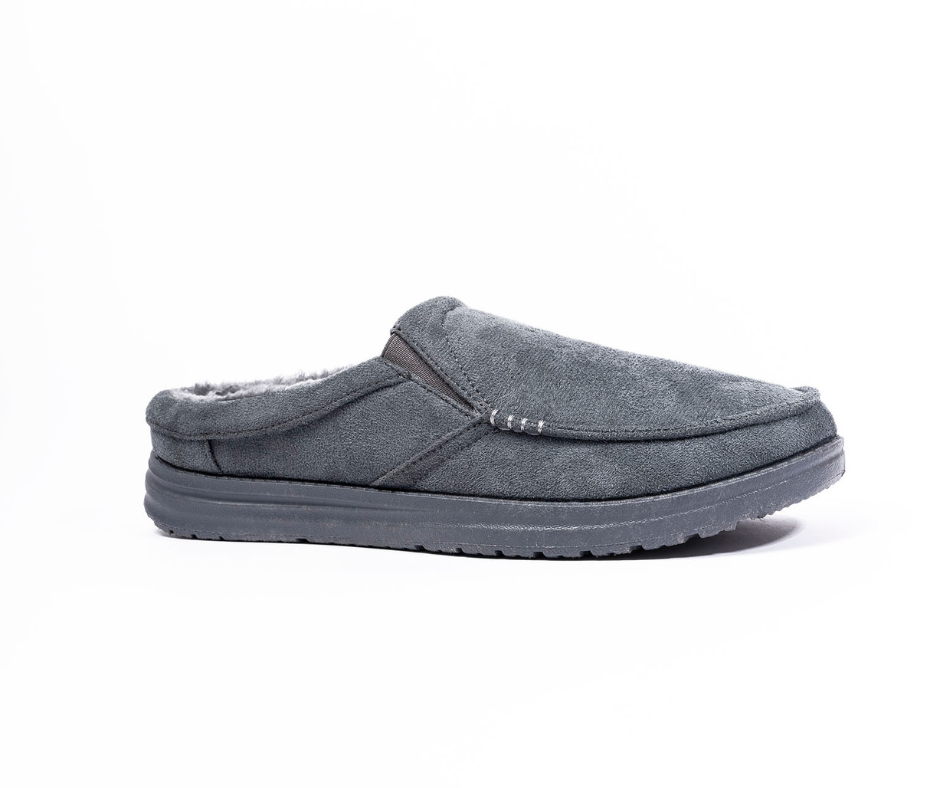 Mark Grey Microfibre Twin Gusset Apron Mule Men Slipper