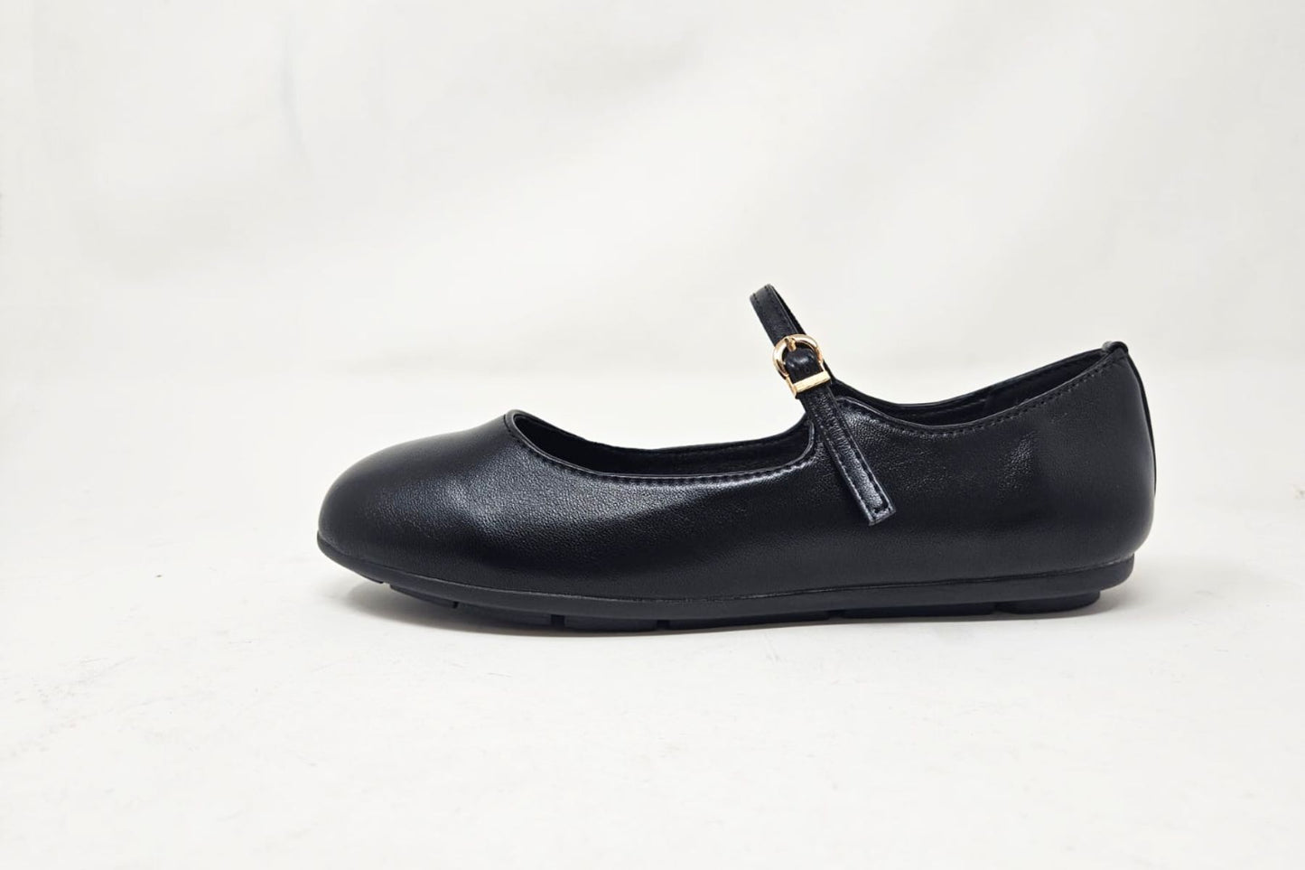 Megan Ladies Slip On Ballerina with Strap and Buckle Casual Black PU