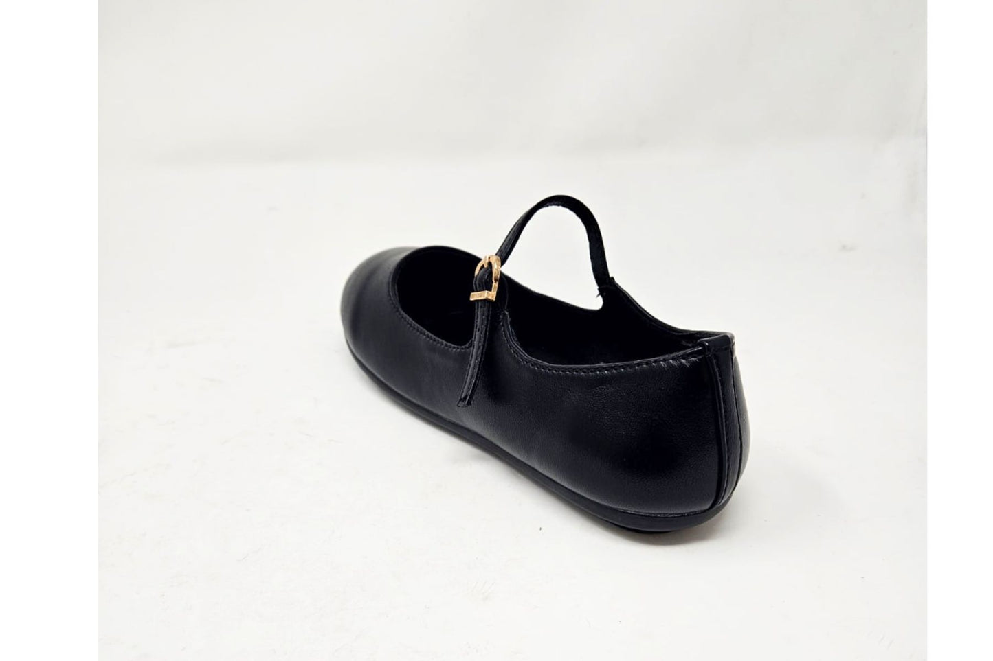 Megan Ladies Slip On Ballerina with Strap and Buckle Casual Black PU