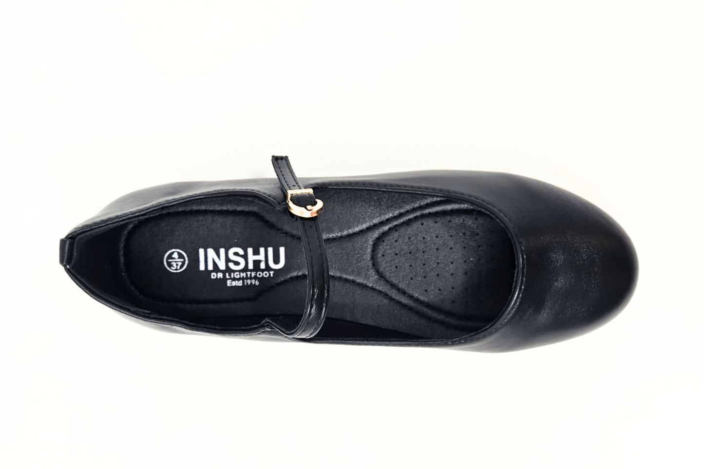 Megan Ladies Slip On Ballerina with Strap and Buckle Casual Black PU