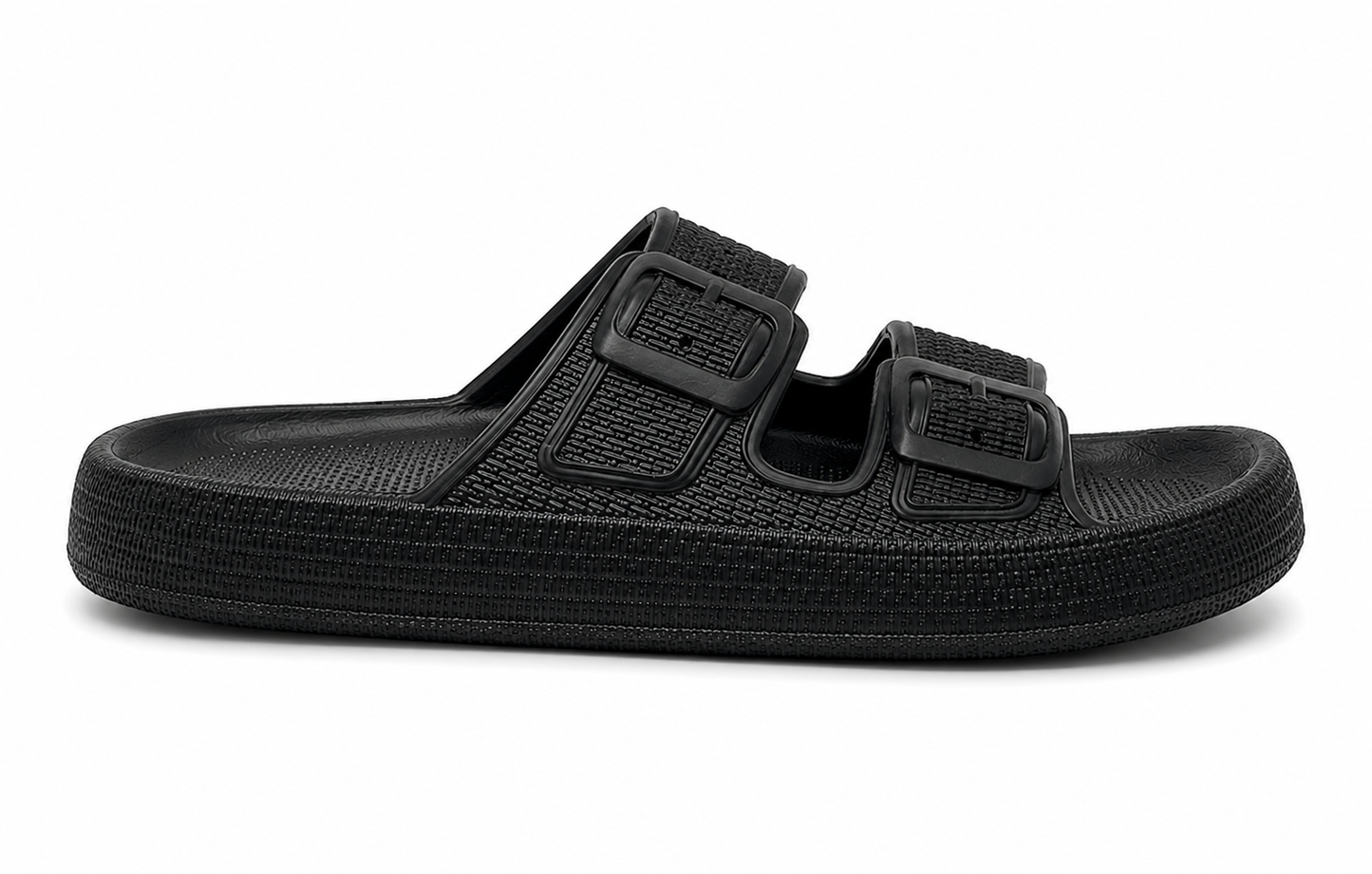 Matt Twin Buckle Men's Pillow Slider Black