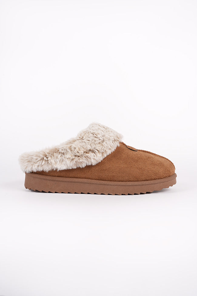 Jane Ladies Fur Lined Chestnut Mule Slipper