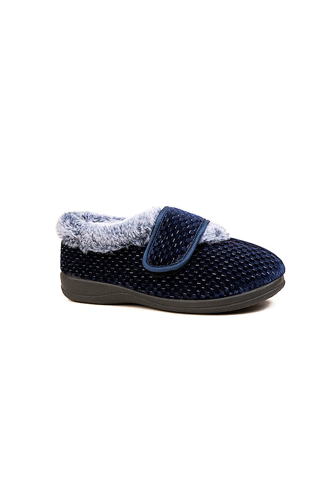 Maisie Dr Lightfoot Touch Fasten Navy Full Slipper