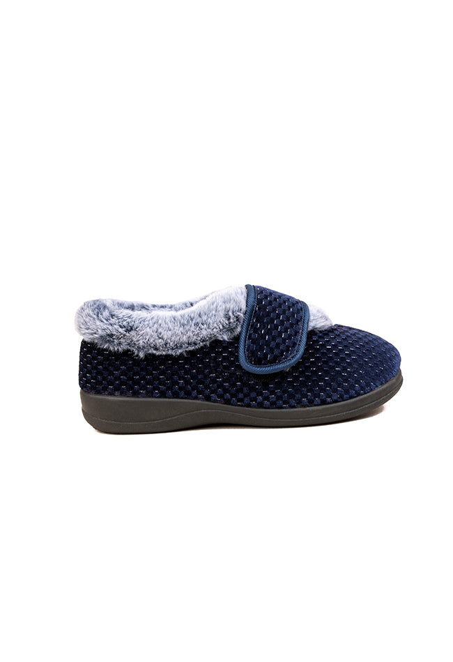 Maisie Dr Lightfoot Touch Fasten Navy Full Slipper