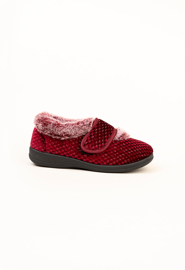 Maisie Dr Lightfoot Touch Fasten Burgundy(Plum) Full Slipper