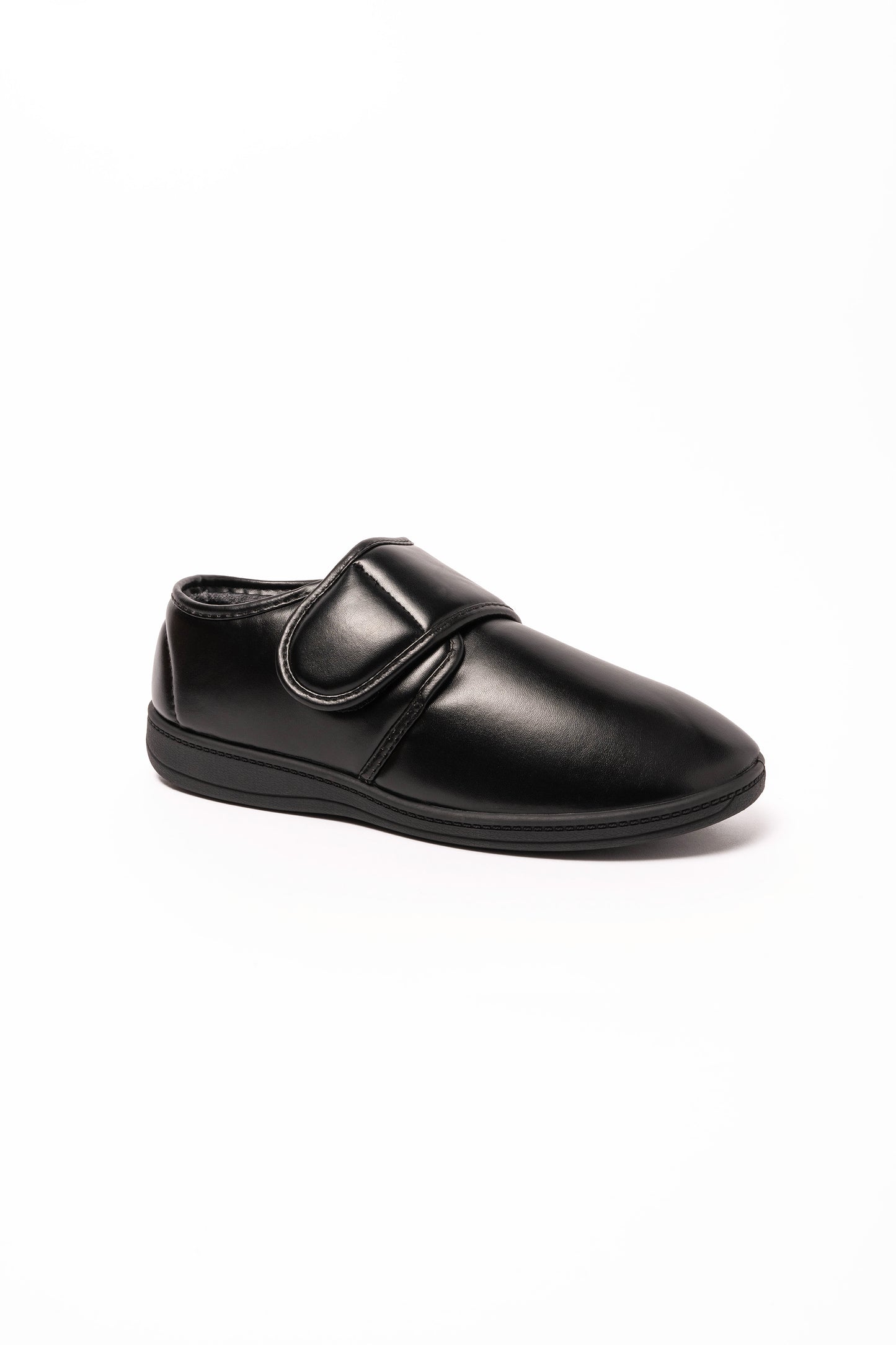 Curtis Black PU Touch Fasten Grey Lining Slipper