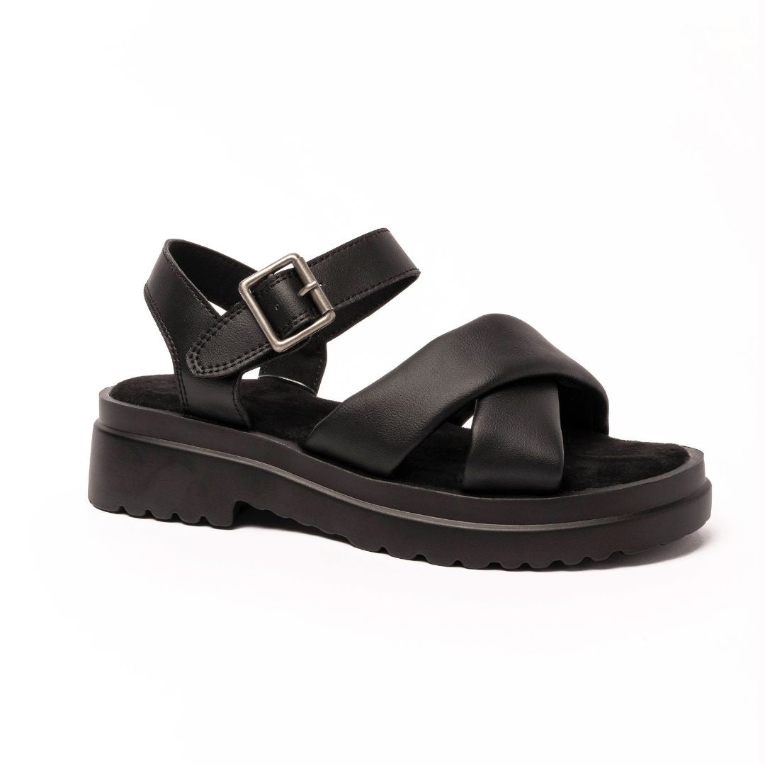 Margot Ladies Crossover Buckle Sandal Black