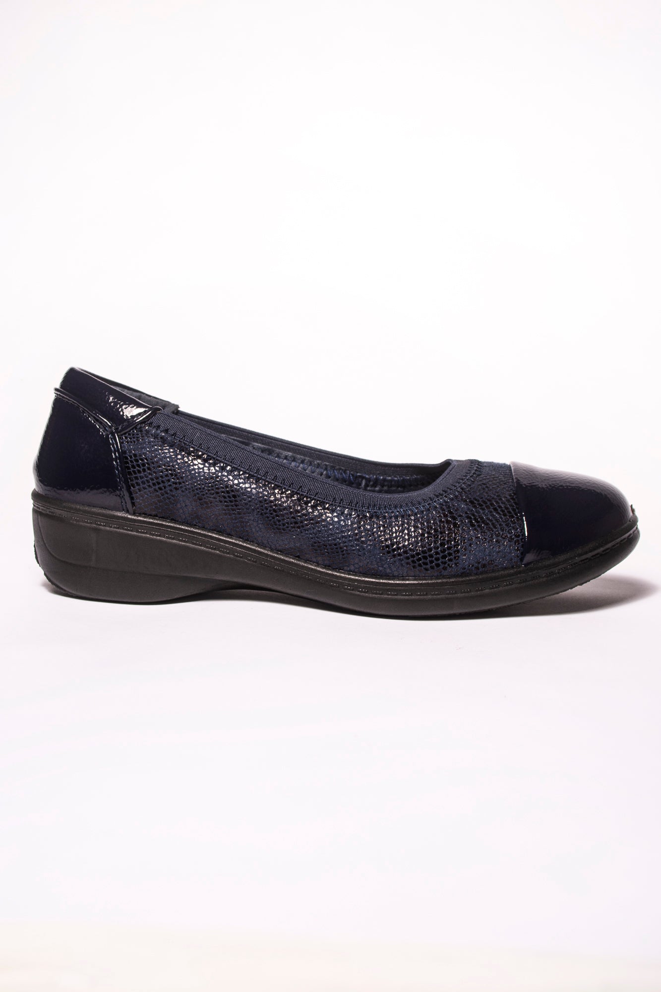 Caroline Crinkle Patent Elasticated Top Line Casual Navy