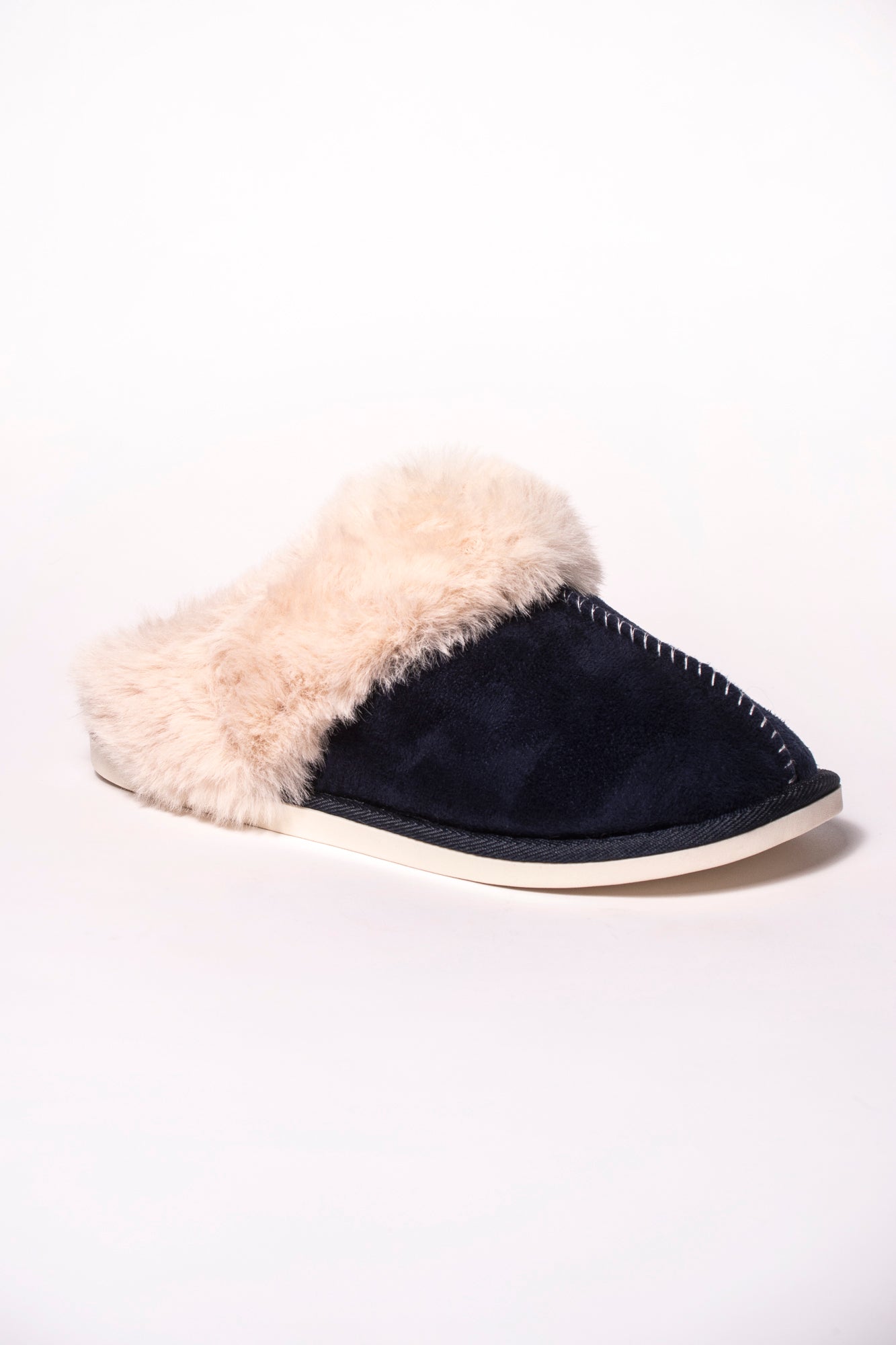 Lizzie Faux Fur Suede Slippers - Navy