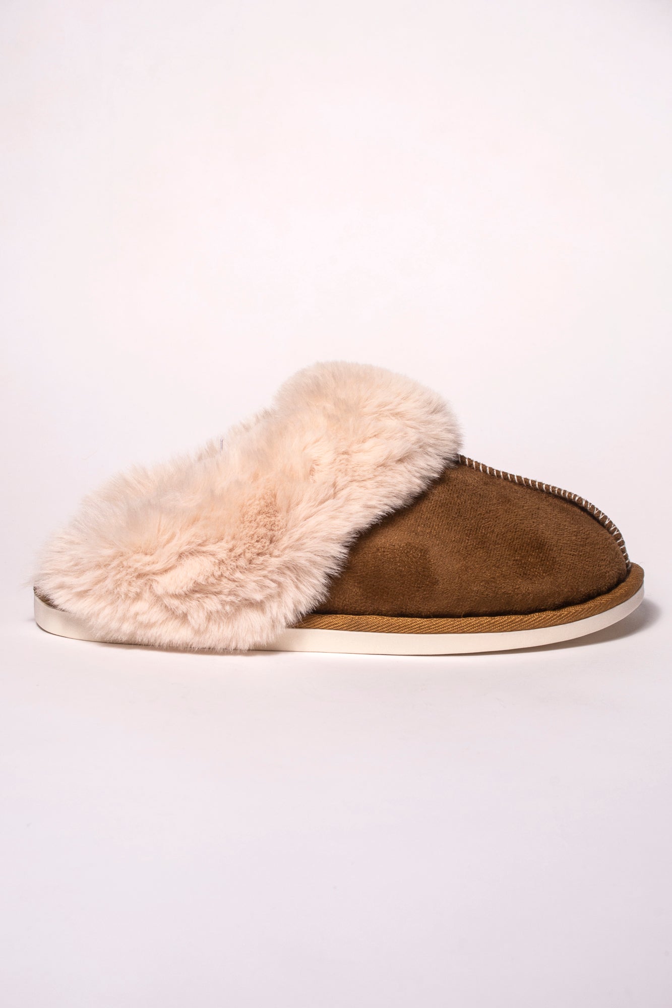 Lizzie Faux Fur Suede Slippers - Chestnut