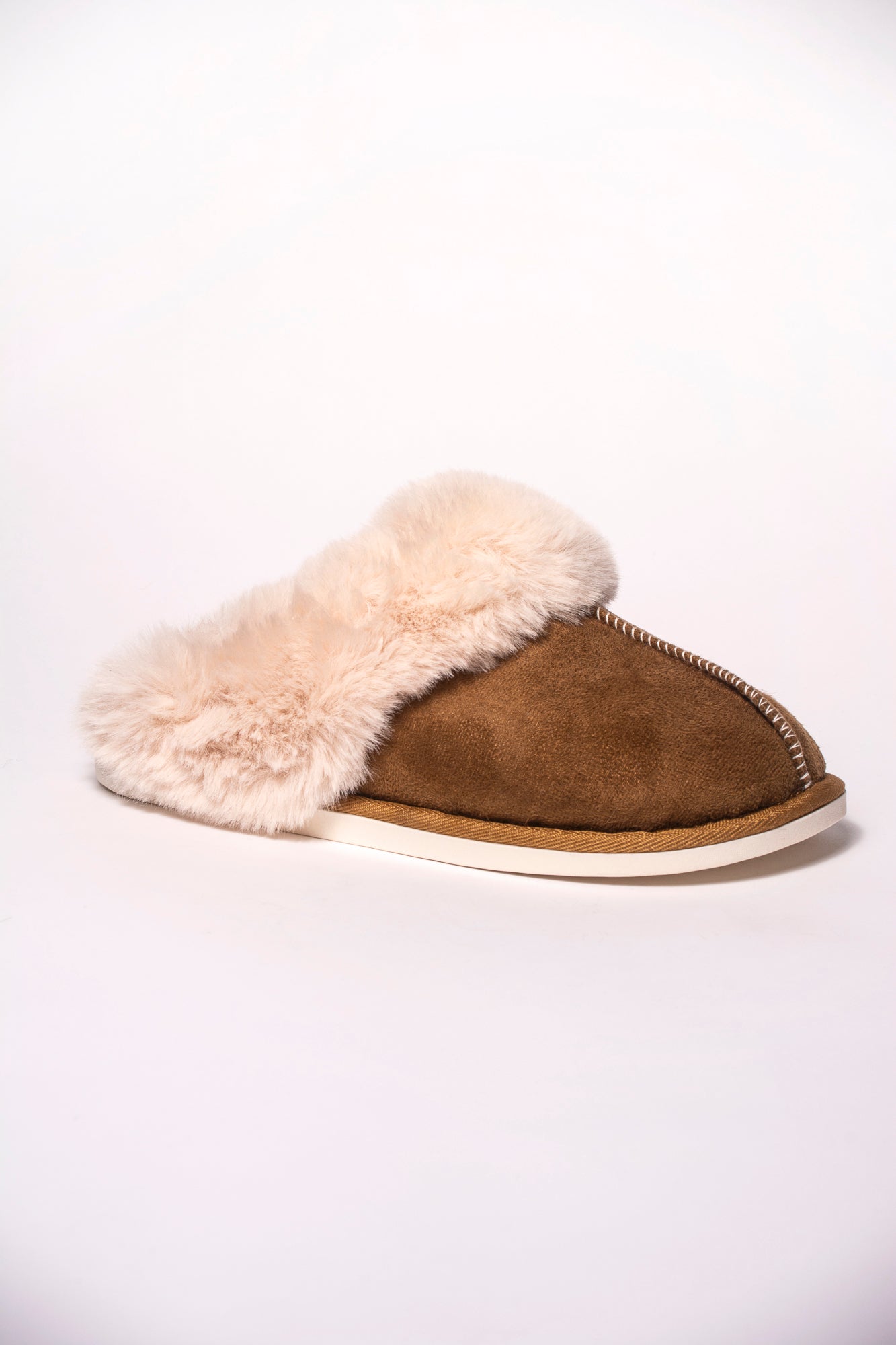 Lizzie Faux Fur Suede Slippers - Chestnut