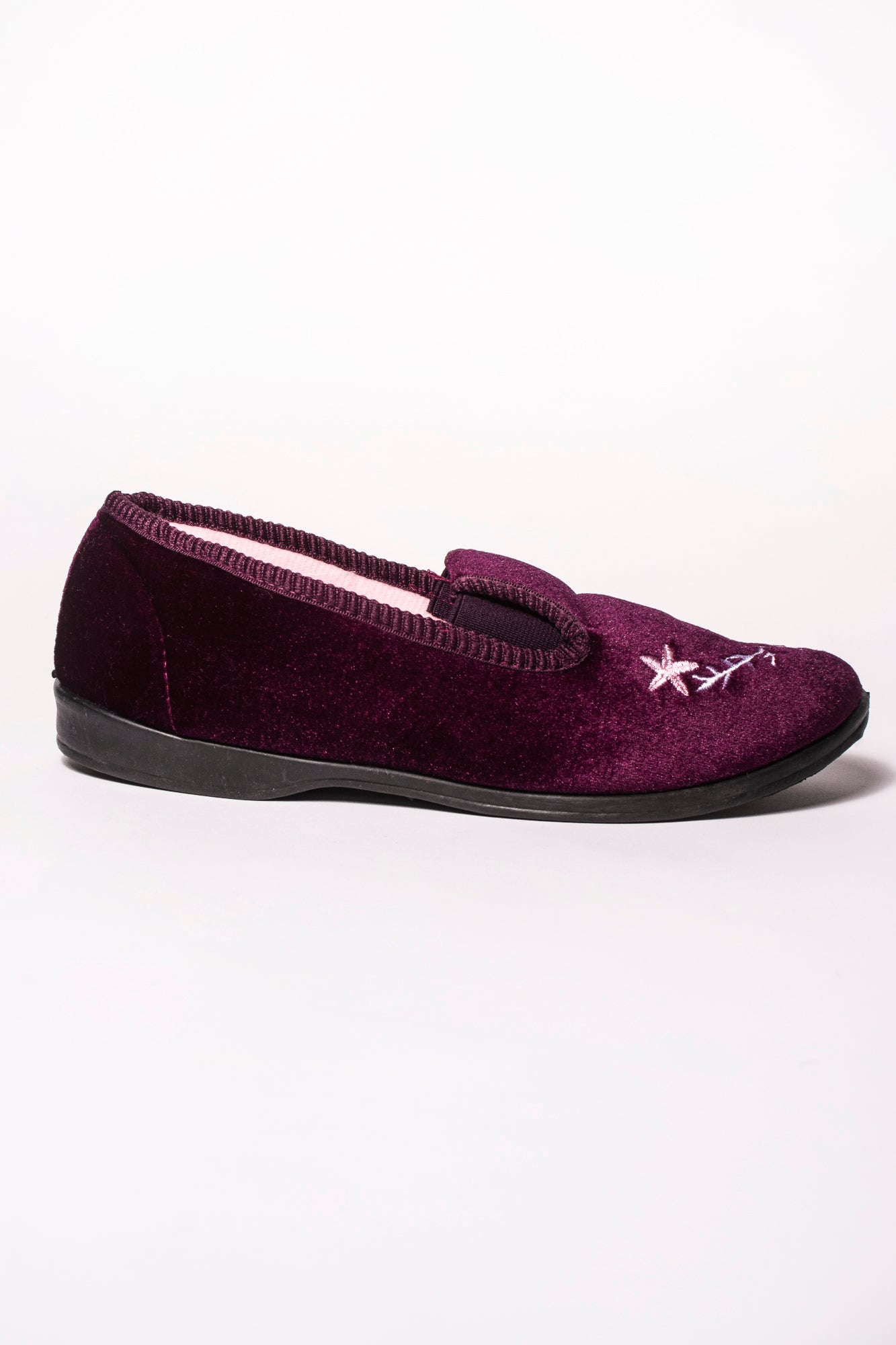 MIRANDA DR LIGHTFOOT BURGUNDY EMBROIDERED TWIN GUSSET SLIPPER