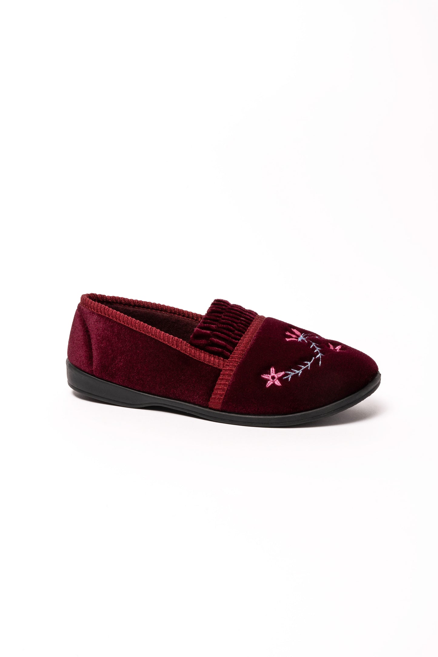 PEGGY DR LIGHTFOOT BURGUNDYEMBROIDERED CRINKLE EFFECT SLIPPER