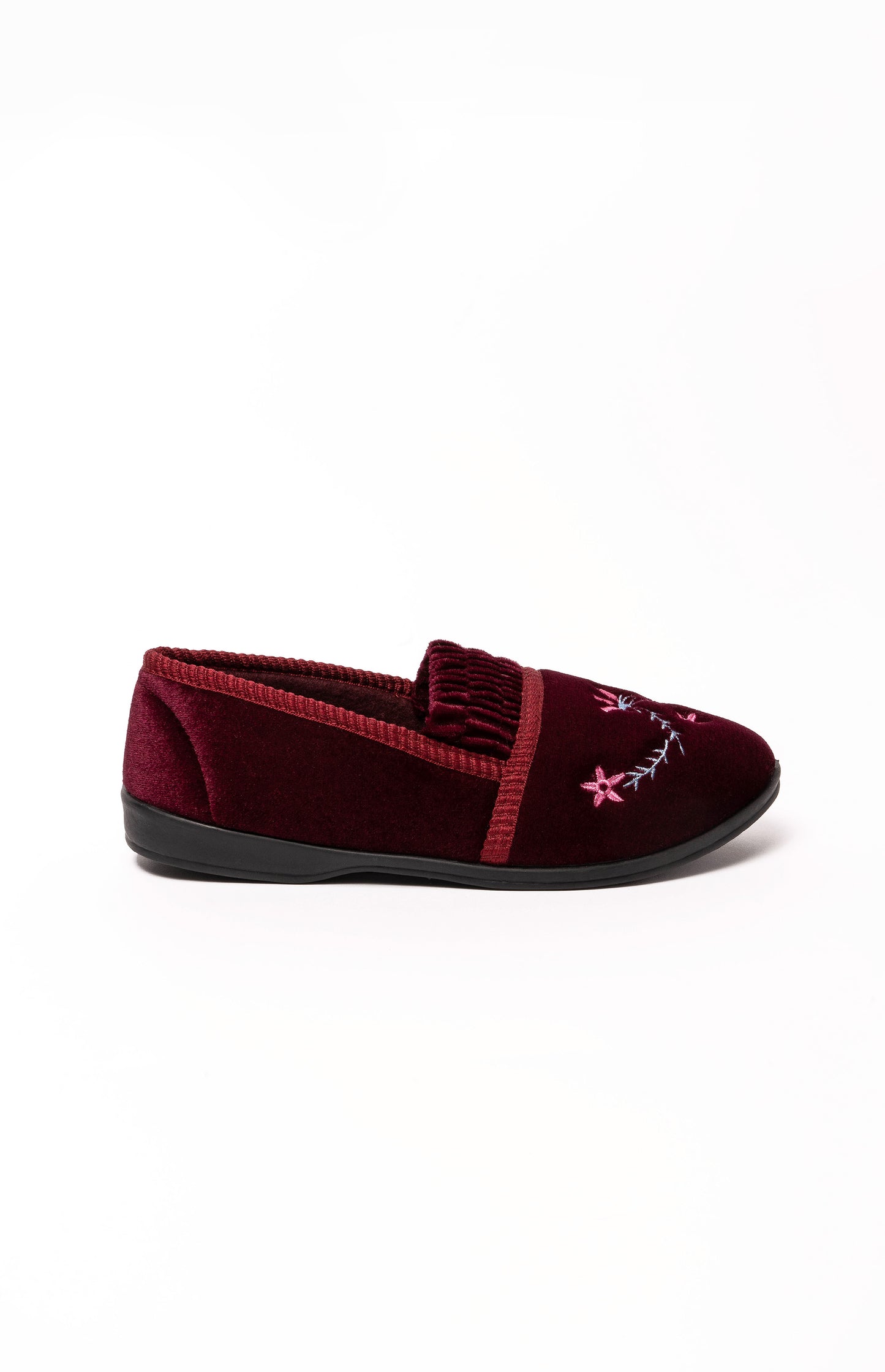 PEGGY DR LIGHTFOOT BURGUNDYEMBROIDERED CRINKLE EFFECT SLIPPER