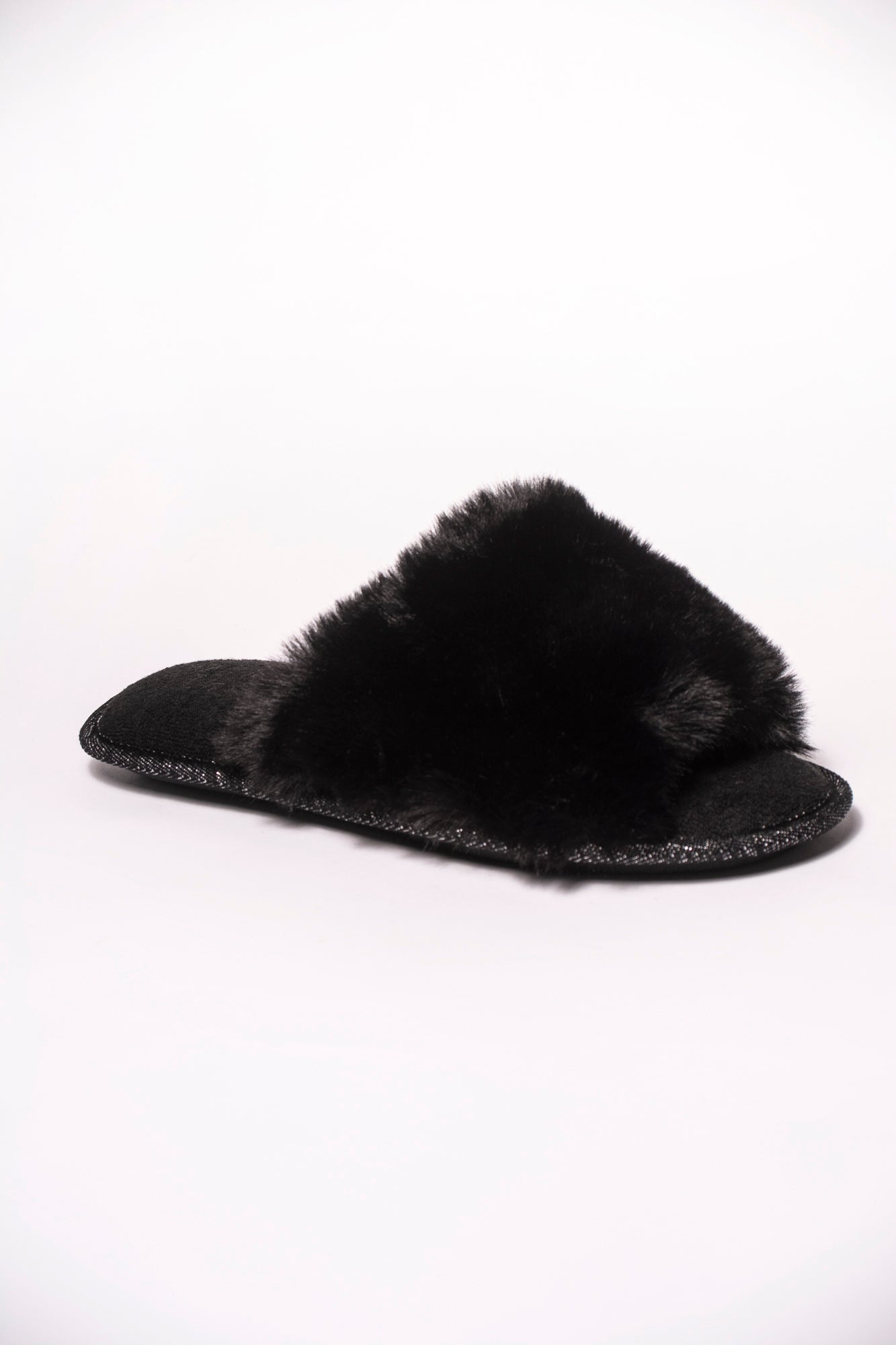 Anna Black Long Fur Bando Mule