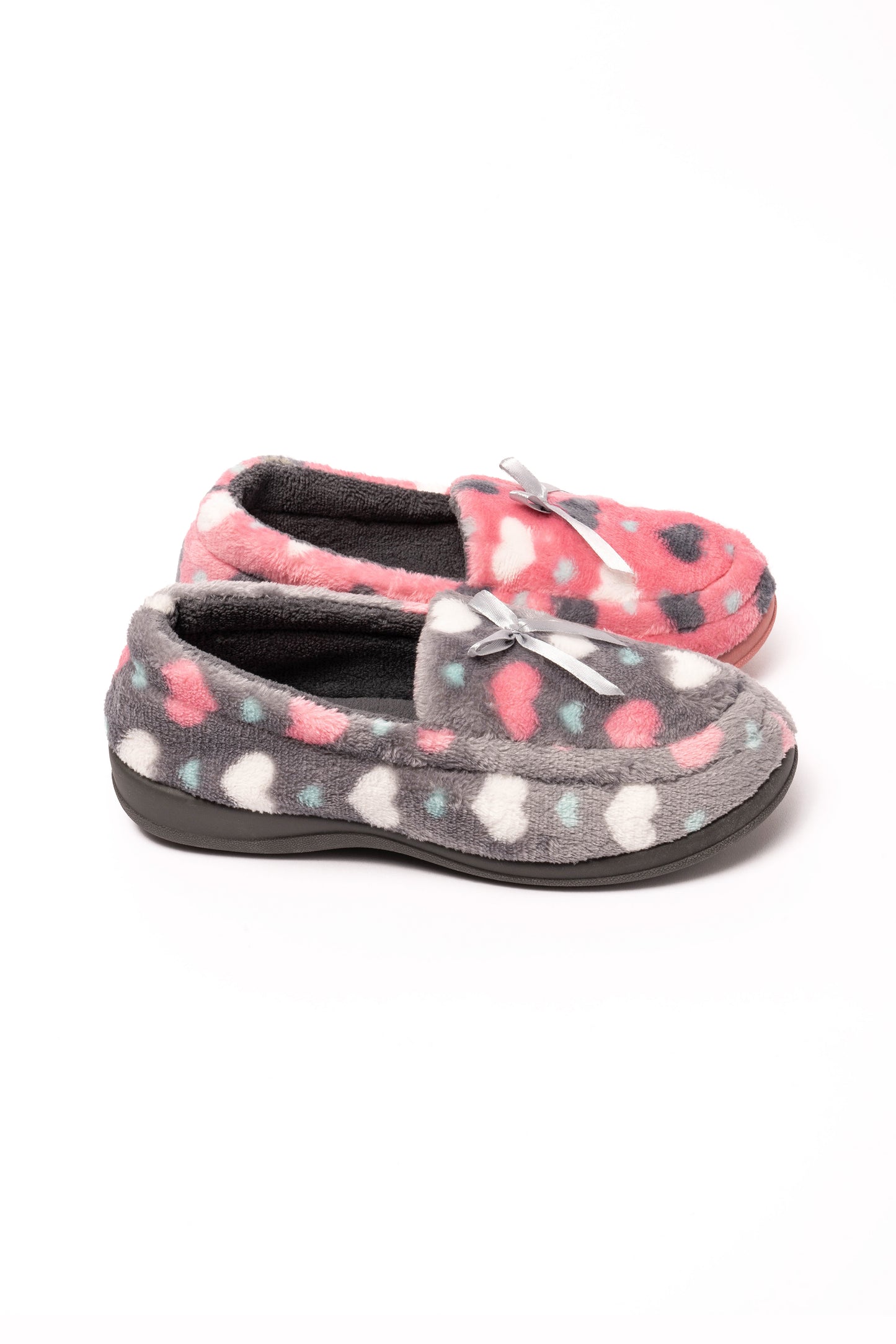 Vanessa Heart Bucket Slipper with Bow Pink and Grey