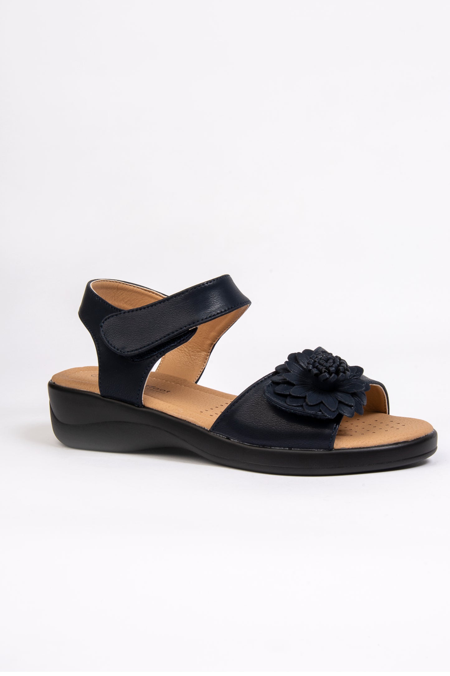 Kim Navy Flower Touch Fasten Comfort Sandal