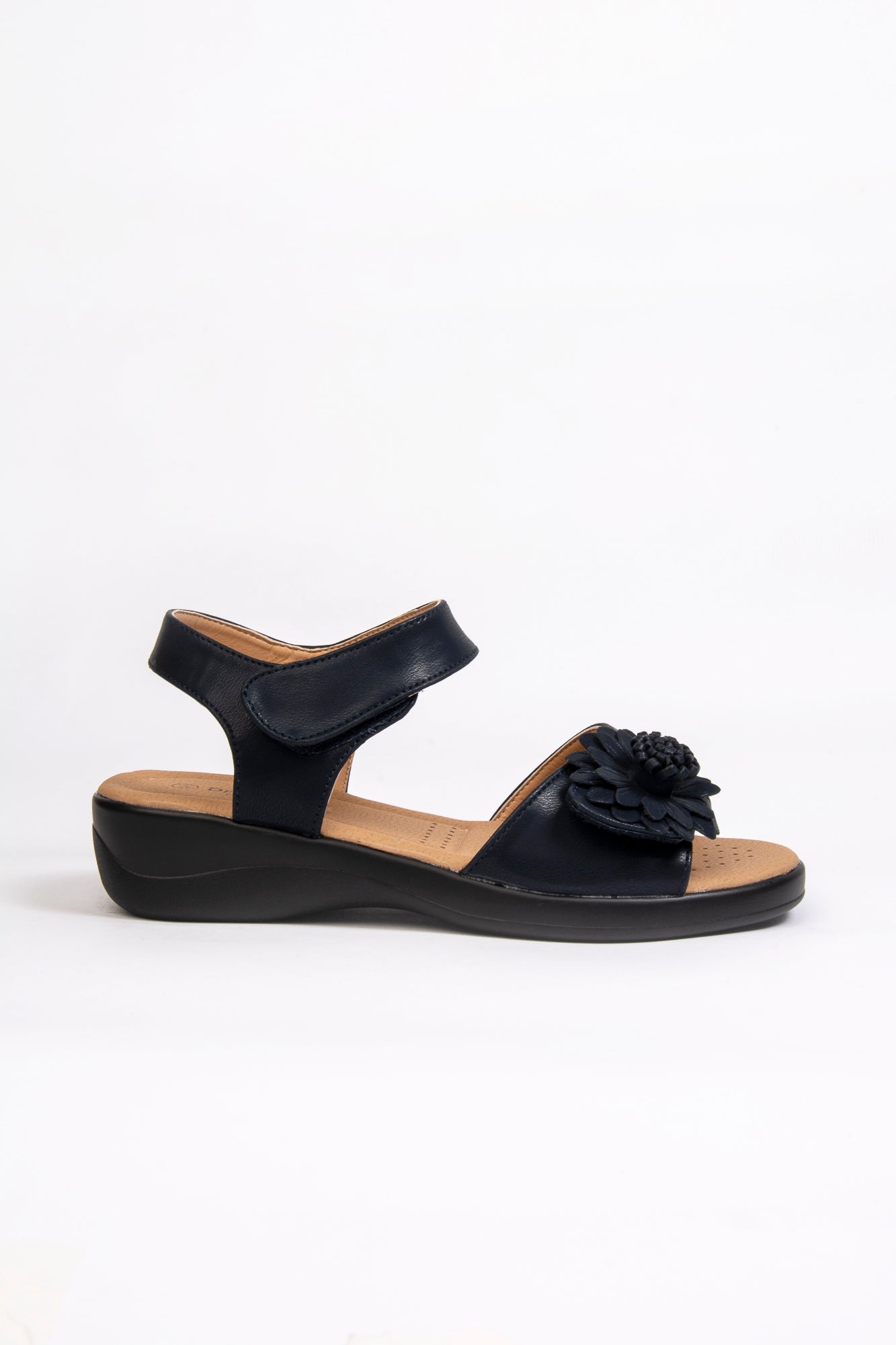 Kim Navy Flower Touch Fasten Comfort Sandal