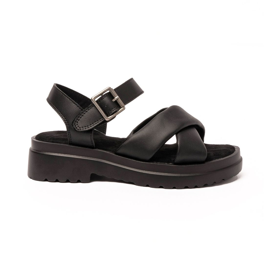 Margot Ladies Crossover Buckle Sandal Black