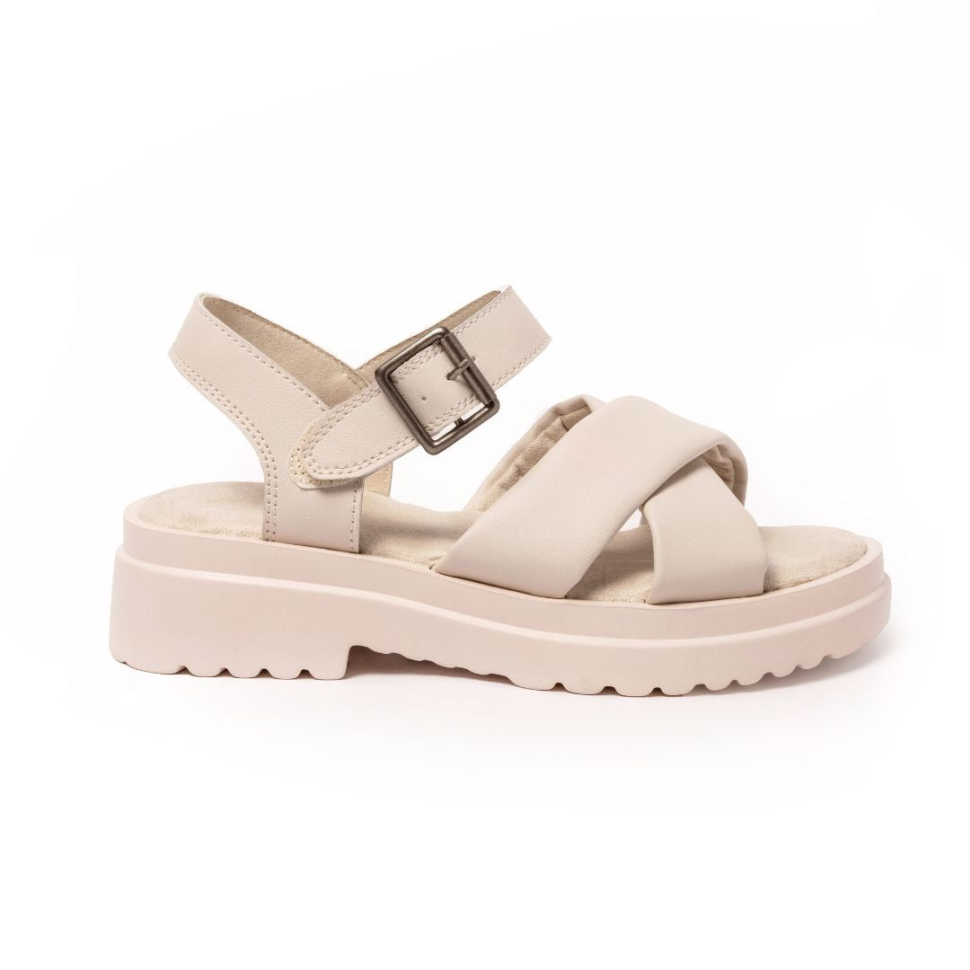 Margot Ladies Crossover Buckle Sandal Beige