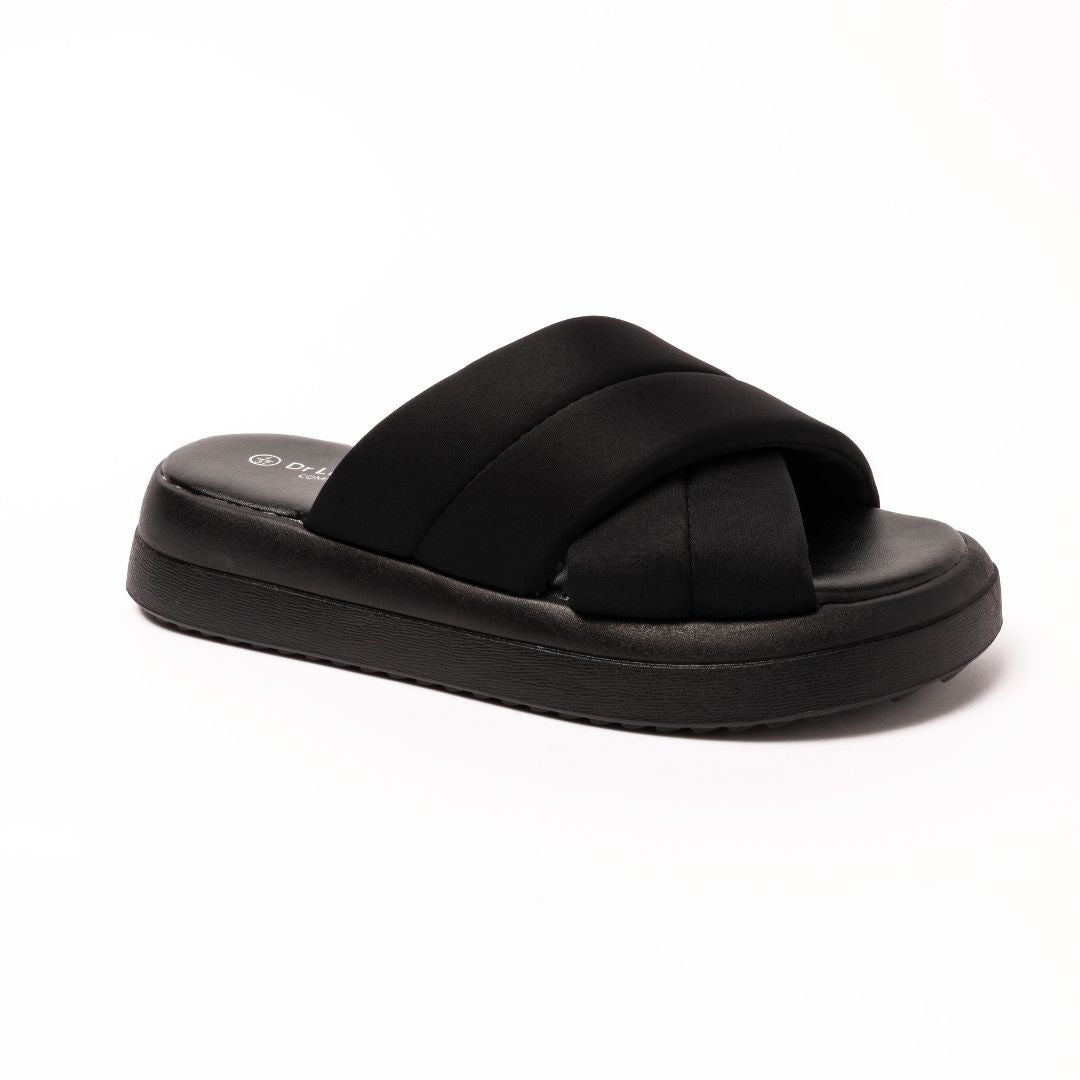 Mia Crossover Wedge Slider Black