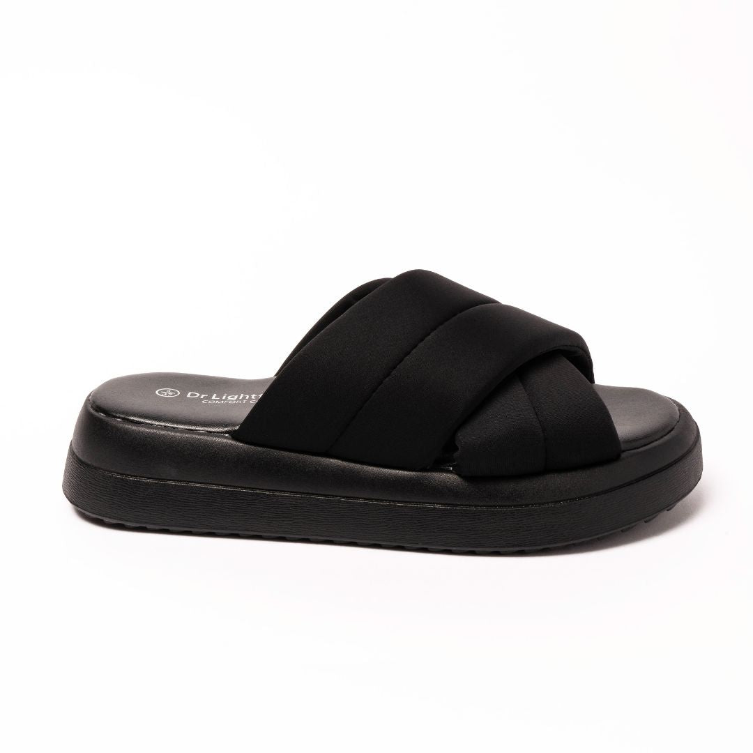Mia Crossover Wedge Slider Black