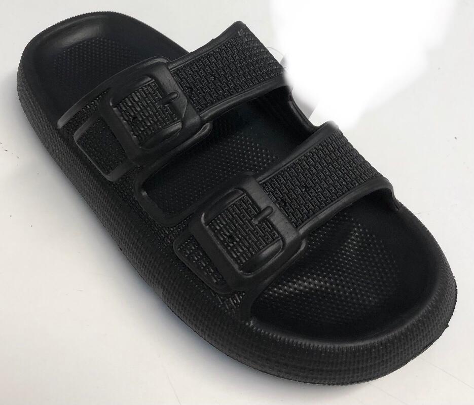 Matt Twin Buckle Men's Pillow Slider Black