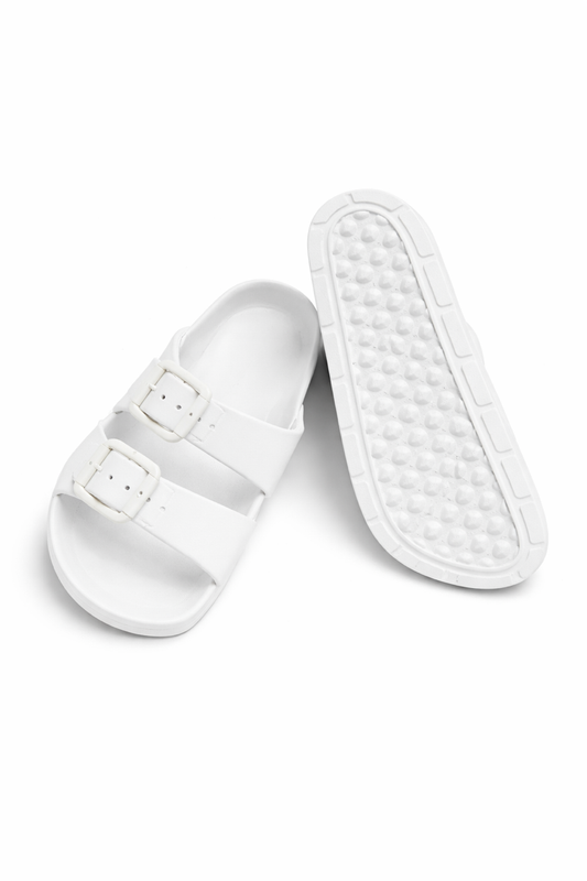 Layla Ladies Adjustable Twin Buckle White Sandal