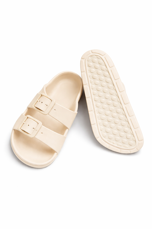 Layla Ladies Adjustable Twin Buckle Stone Sandal