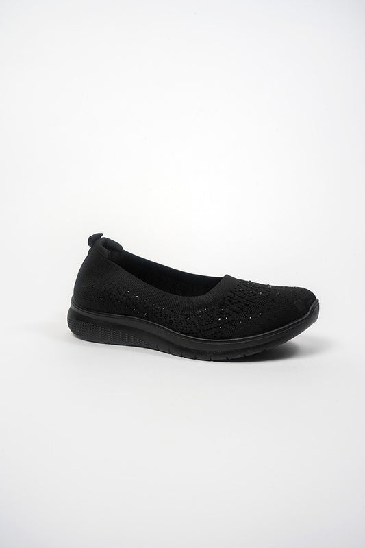 Lorena Ladies Black Diamanti Elastic Top Line Ballerina Slip On Shoes