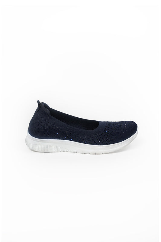 Lorena Ladies Navy Diamanti Elastic Top Line Ballerina Slip On Shoes